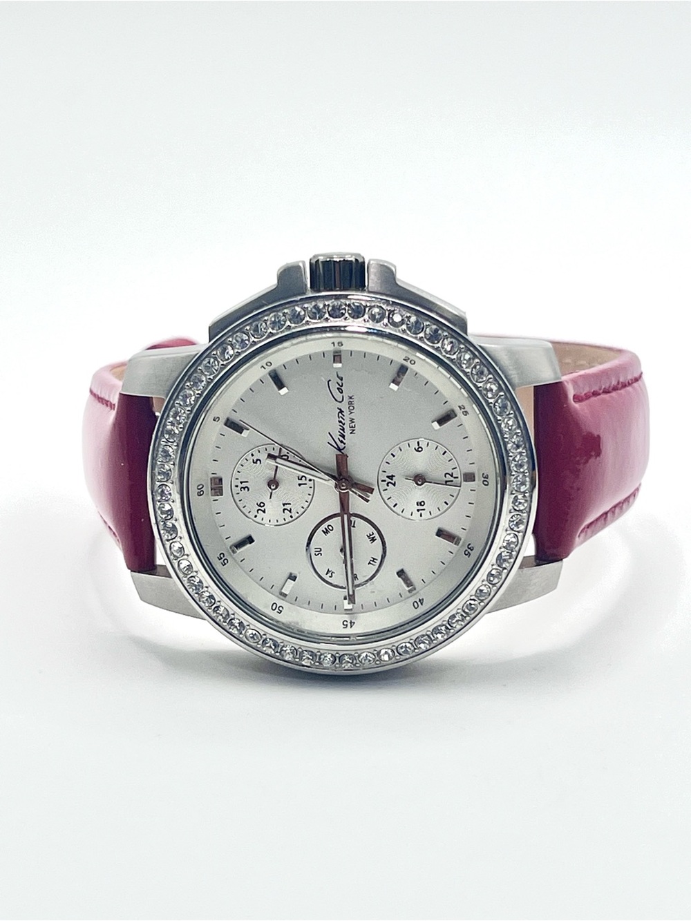 Kenneth Cole Women's Silver Dial Watch with Red Patent Leather Strap